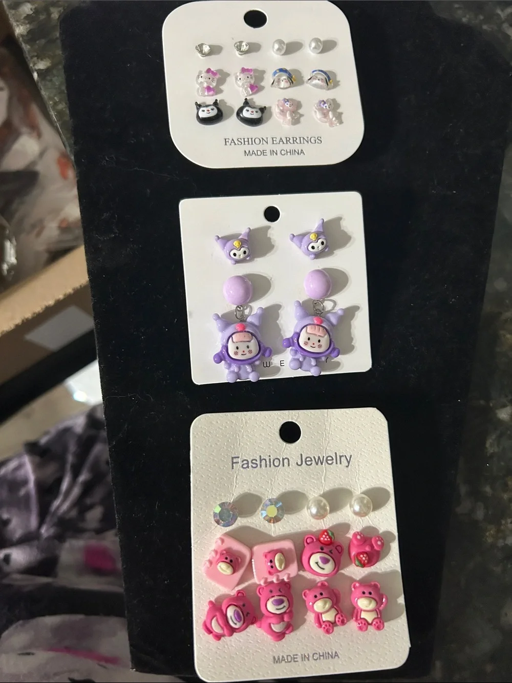 Bundle Fashion Jewelry Kids Character Earring Set — Pink & Lavender